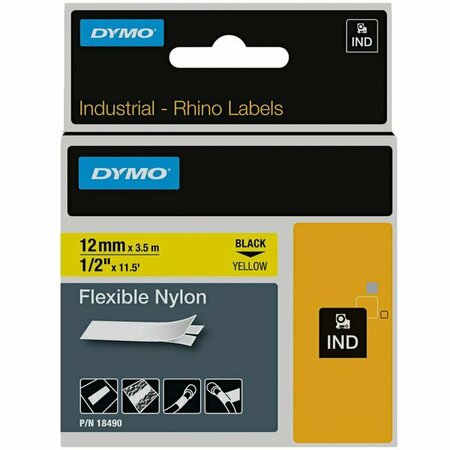 DYMO 18490 Rhino 1/2'' x 11 1/2' Black on Yellow Flexible Nylon Industrial Permanent Label Tape 328DYM18490